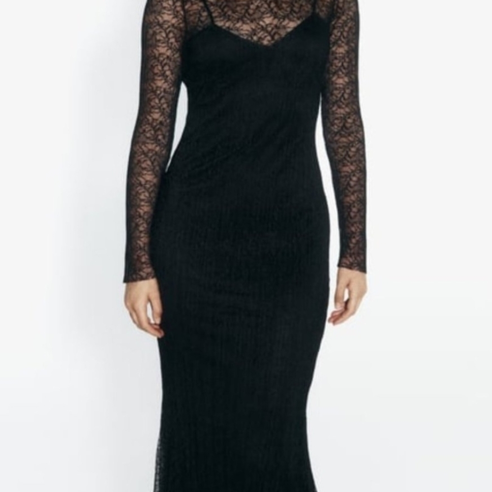 Zara Black Long Sleeve Lace Dress